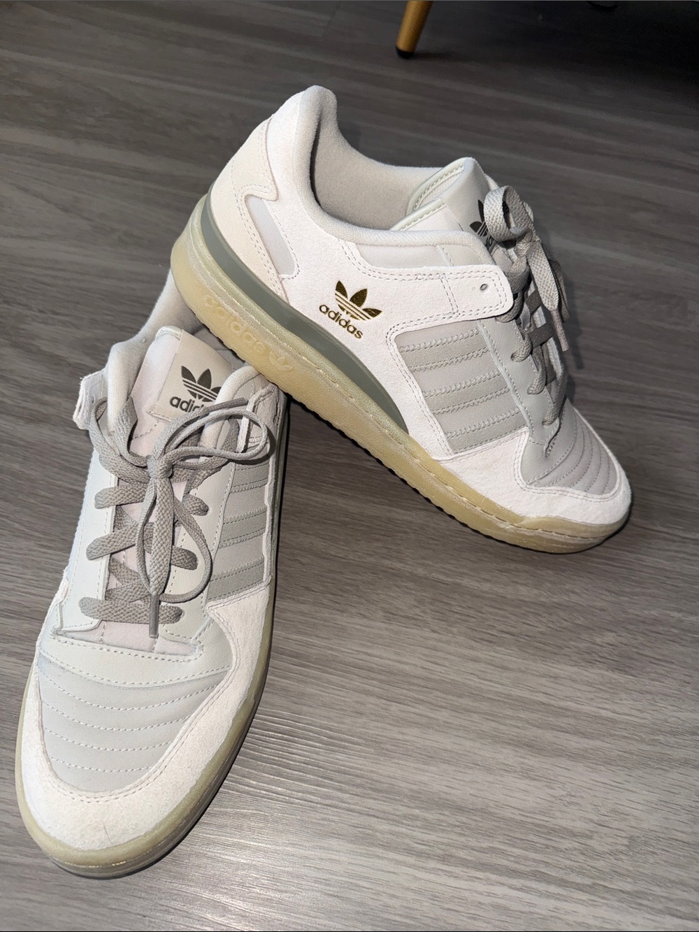 adidas White & Light Gray Low-Top Court Sneakers with Gold Logo